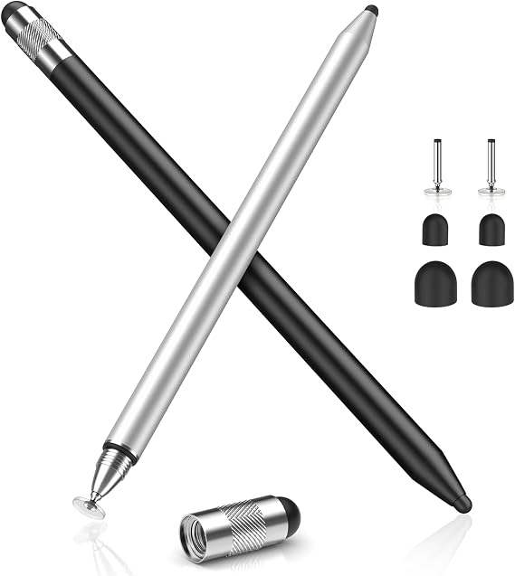 MEKO Touch Pen, Set of 2, 10 Refills, 3 in 1 Touch Pen, Smartphone, Stylus Pen, Switch, Tablet, Tsum Tsum, Black/Silver