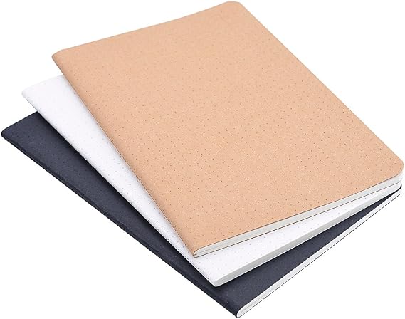 newestor Set of 3 A5 Dotted Notebook/Travel Journal - 5.5 x 8.25 Dot Grid Paper for Bullet Notes Journaling, Total 120 Sheets/240 Pages, Black/White/Kraft Brown Cover