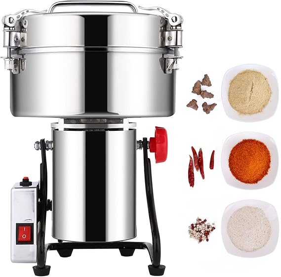 Electric Grain Mill Grinder - 5000W High Speed Stainless Steel Pulverizer for Flour, Cereals, Coffee, Herbs, Spices & Nuts - Swing Type Machine for Home & Commercial Use