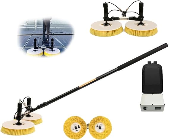 Electric Solar Cleaner with Dual Motorized Heads Multi-Length Pole, Nylon Brushes, T-Head Tilt Design Perfect for Photovoltaic Panels, Roofs, and Large Windows(Lithium Battery,7.5M)