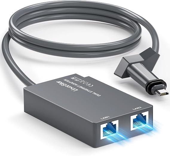 Linkoostar Dual Ports Starlink Ethernet Adapter for Starlink V2, Multi Starlink Ethernet Adapter Gen 2 for Wired External Network 2 Devices Networked Simultaneously Fast & Stable Connect Up to 1 Gbps
