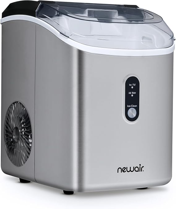 Newair Countertop Nugget Ice Maker, 26 lbs/Day Sonic Ice Machine in Stainless Steel Self-Cleaning, Refillable Tank, Chewable Ice for Home, Kitchen, Office, or Coffee Bar