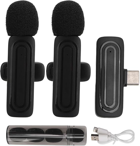 Wireless Lavalier Microphone 2.4G Low Latency Noise Cancelling Anti-Interference Lapel Microphone Live Interview Recording Online Classroom Meeting Smartphone Type C Connector ABS Aluminum Alloy
