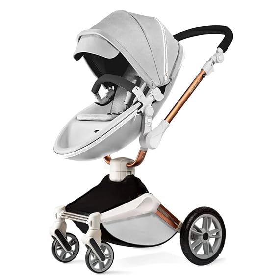Hot Mom new H5 Baby Stroller 360 Degree Rotation Function, PU Leather Seat Combo Pushchair & Pram, Grey
