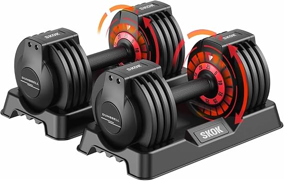 SKOK 30lbs Adjustable Dumbbells Set, Adjustable Weights Dumbbells Set