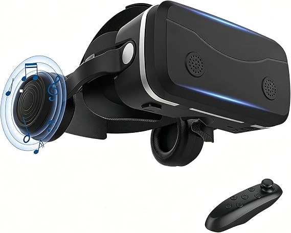 VR Glasses for Mobile Phone with Controller, 3D Virtual Reality Headset for PC & Phone, Anti-Blue Light 100° FOV Compatible with Phone & Android 4.7-7.2 In Screens for 3D Movies & Games,Black