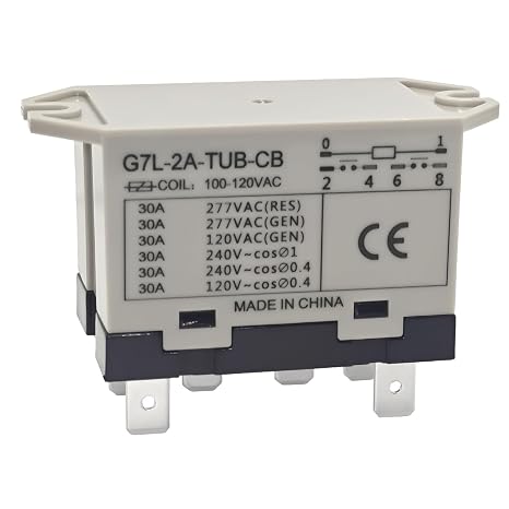 G7L-2A-TUB-CB 100-120VAC Power Relay - 30A 277VAC 6 Pins, DPST Normally Open Contacts, Class B Insulation, QuickConnect Terminal, Upper Bracket Mounting