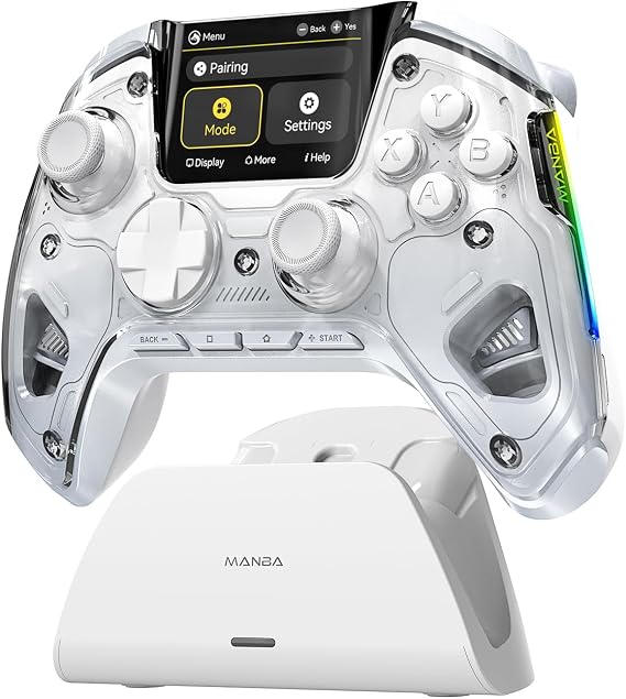 ManbaOne Interactive Screen Wireless Gaming Controller für PC/Switch/Switch 2/iOS/AndroidHall-Effekt Stick & TriggerRGB-BeleuchtungRemappable Buttons1800mAh mit Ladestation (Weiß)