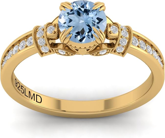 LMDPRAJAPATIS Women's 22K Gold Plated Panchdhatu Natural Aquamarine Gemstone Ring | Handmade Gold Vermil Healing Ring | March Birthstone Jewelry Gift for Her
