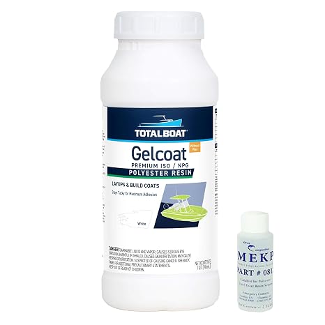 TotalBoat Marine Gelcoat for Fiberglass Repairs - White Quart, No Wax | Touch Up & Restore Fiberglass Boats; Brush, Roll & Spray; Premium ISO/NPG Formula with MEKP Catalyst; Tint for Custom Colors