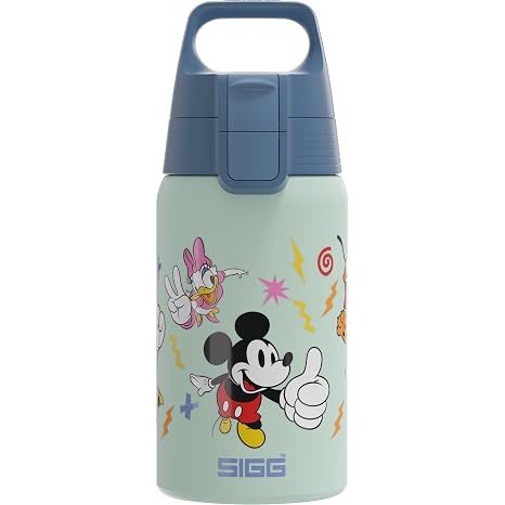 Sigg Stainless Steel Children's Water Bottle Shield One Disney Mickey & Friends Suitable for Carbonated Drinks Leak-Proof Light as a Feather BPA-Free Sports & School 0.5 L