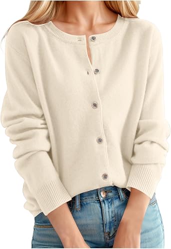 Women's Lightweight Cashmere Cardigan Long Sleeves Button Down Kintted Sweater Cropped Winter Coat