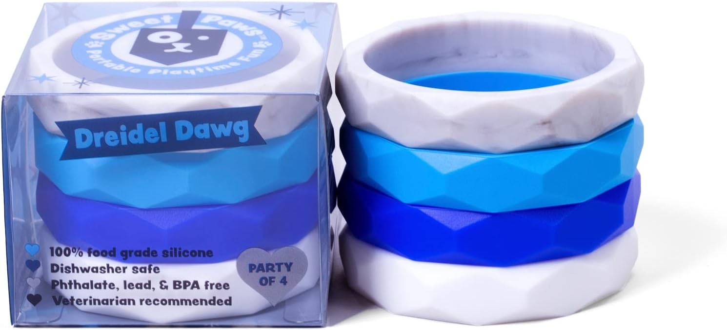 Sweet Paws Dog Chew Toys - Wearable Silicone Dog Toys for Aggressive Chewers - Fun to Chew, Chase, Tug, and Fetch - Durable Puppy Nipping Solution Toys for SmallMedium Dog Dreidel Dawg
