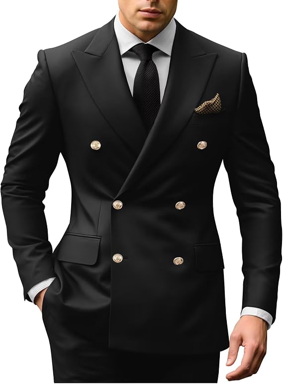 Wangyue Mens Suits Double Breasted Suit Men 2 Piece Slim Fit Wedding Suit Double Breasted Blazer Formal Groom Prom Suits
