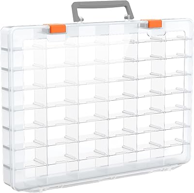 Bluedale 48 Grids Large Plastic Organizer Box with Adjustable Dividers, Beads Storage Containers Compartment Tackle Box Case for Crafts Hobby Small Parts Fishing Seeds Jewelry Transparent