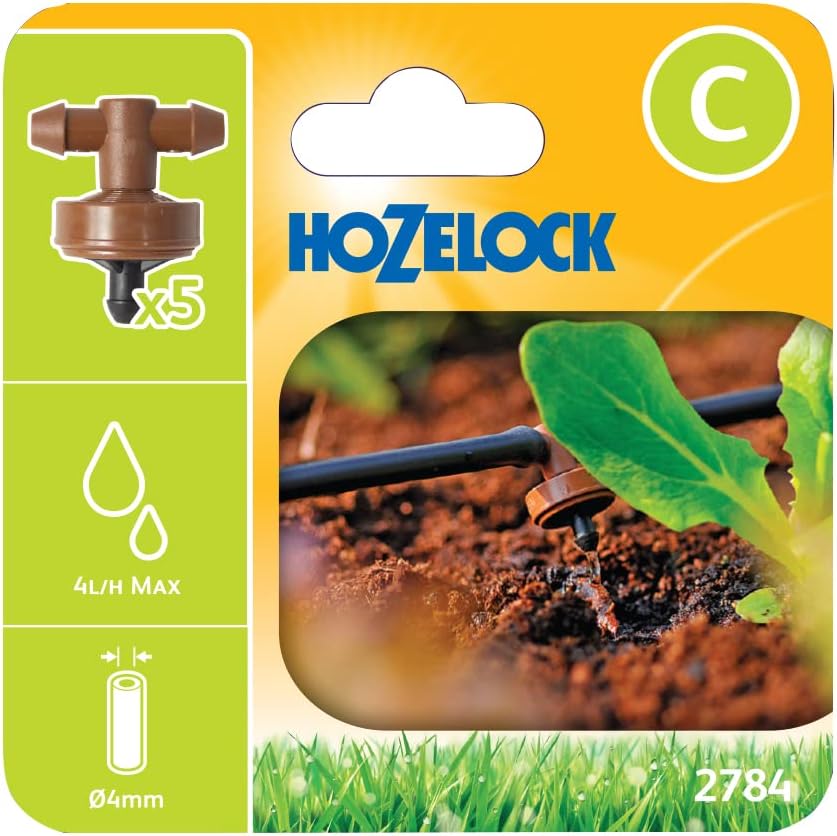 HOZELOCK - Micro Dripper Pressure Compensating ø 4 mm, in-Line : Self-regulating 4 LPH Dripper, Self-Cleaning with Integrated Filter, Economical and Precise Watering, No Waste [2784P0000]
