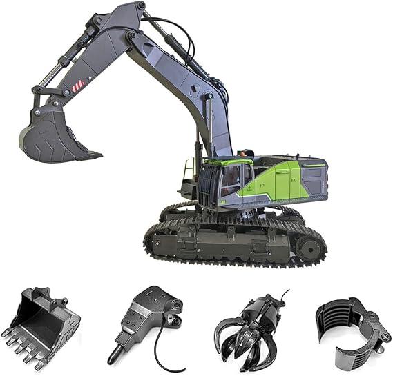 RC Engineering Excavator for Adults, 1/14 Scale 22CH 2.4G 4-in-1 Multifunctional Alloy RC Engineering Car Model with Crusher/Log Grab/Excavator 3 Modes, for Engineering Vehicle Enthusiasts
