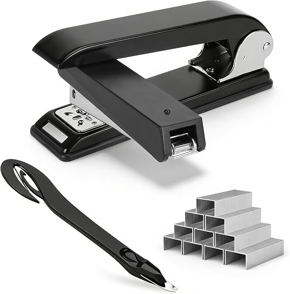 Desktop Stapler with Rotatable Swing-Arm, 25-Sheet Capacity, Heavy-Duty Black Metal Construction for Office, Booklet and Paper Binding