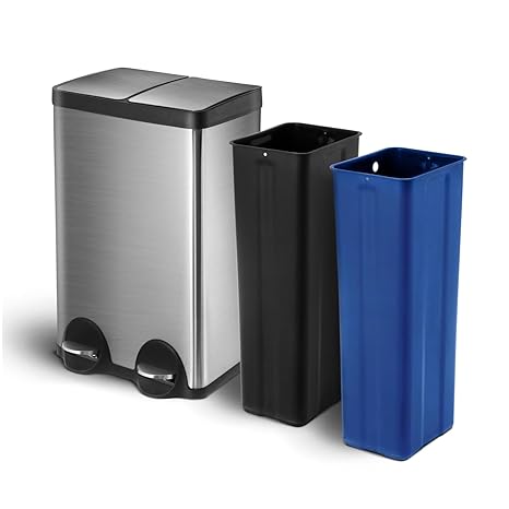 Home Zone Living 16 Gallon Kitchen Trash Can with Dual Compartments