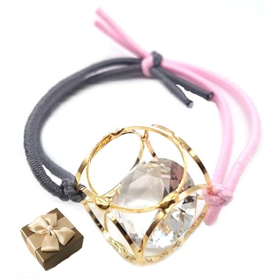 Ponytail holders, Hair ties, Cubic and two color band(Pink), Gold color box