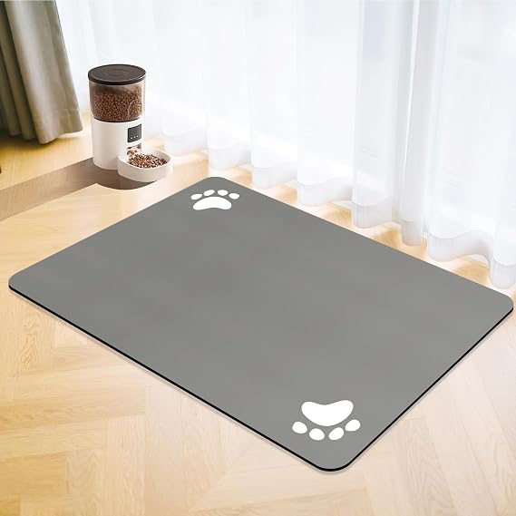 Dog Food Mat,Super Absorbent Pet Feeding Mat Non Slip Pet Placemat for Food and Water Bowls,Quick Drying Waterproof Dog Cat Bowl Mat (Grey, 30x50cm)