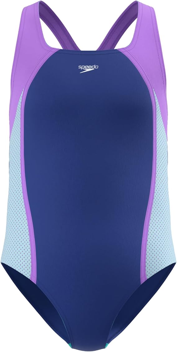 Speedo Girl's Swimsuit One Piece Mesh Splice Thick Strap