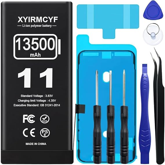 XYIRMCYF High Capacity 13500mAh Compatible with iPhone 11, Li-Polymer New 0 Cycle Replacement for iPhone 11, with Repair Tool Kit