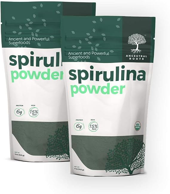 Ancestral Roots - Organic Spirulina Powder (5 oz - 2 Pack) I USDA Certified Vegan Spirulina Powder I 100% Pure Superfood for Optimal Health & Immune Support.