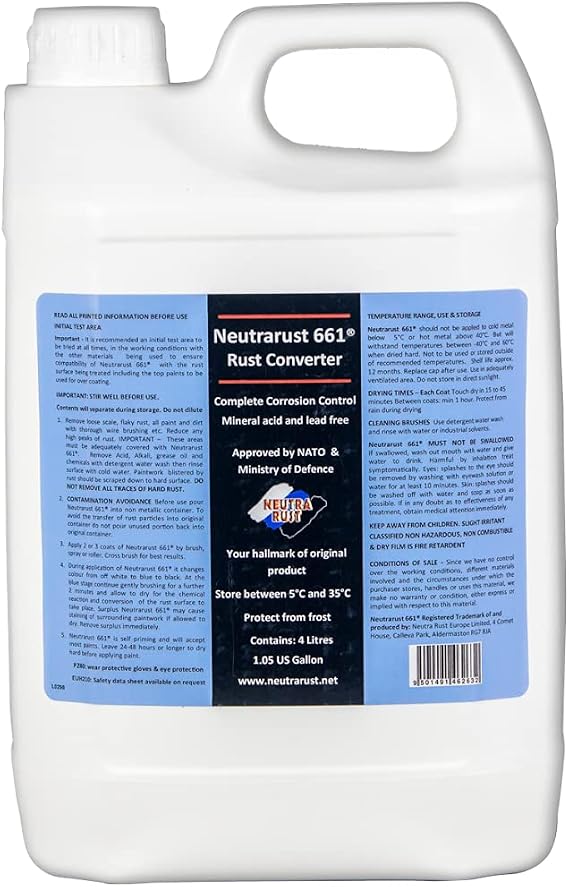 Rust Converter Treatment The Original Water based & Non-Hazardous. MOD & NATO Approved 10-12 square metres per litre (4 Litre)