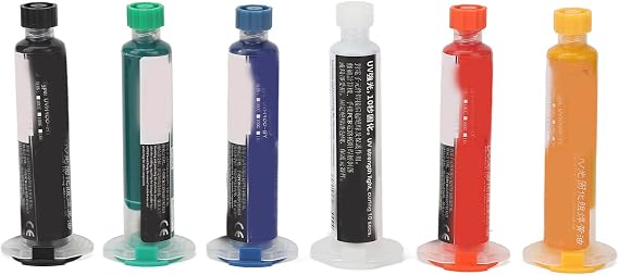 Solder Mask Ink, 6pcs 10CC Curing Solder Mask Ink, UV Light Curing Solder Mask Ink, Insulating with Syringes for PCB Circuit Board Repair, Protecting BGA Electronic Components, Resistance Oil