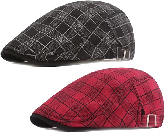Men's Plaid Striped Newsboy Ivy Flat Driving Golf Cap