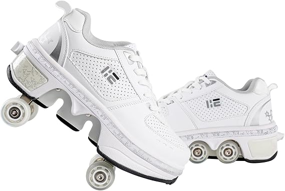 2-in-1 Roller Skate Shoes - Unisex Retractable Roller Skates with 4 Wheels,Skating Shoes for Indoor & Outdoor Fun