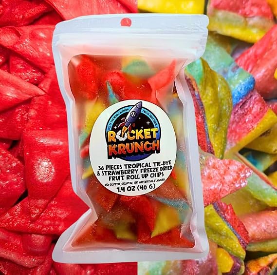 OUT OF THIS WORLD PREMIUM FREEZE DRIED FOODS ROCKET KRUNCH Tropical Tie-Dye Fruit Roll Up Chips, 36 pieces
