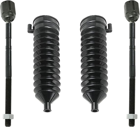 4 Pc Front Steering Kit Inner Tie Rod Ends with Rack and Pinion Bellow Boots