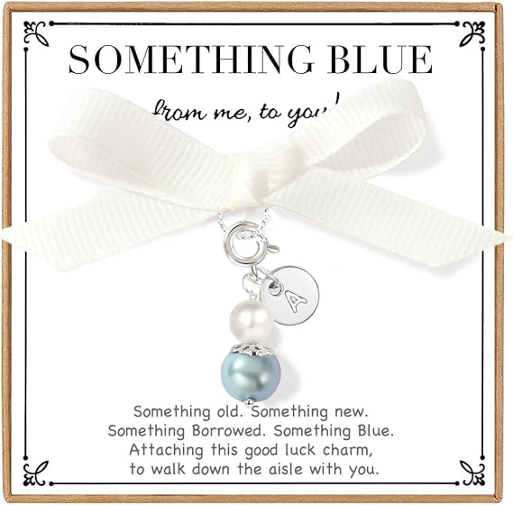 enasal Initial A-Z Something Blue Gift for Bride, Charms for Jewelry Bridal Pearl Bouquet Garter Keychain