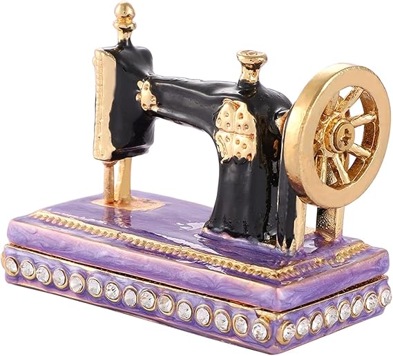 QIFU Vintage Sewing Machine Style Purple Mini Enamel Trinket Box Hinged, Unique Gfit for Family