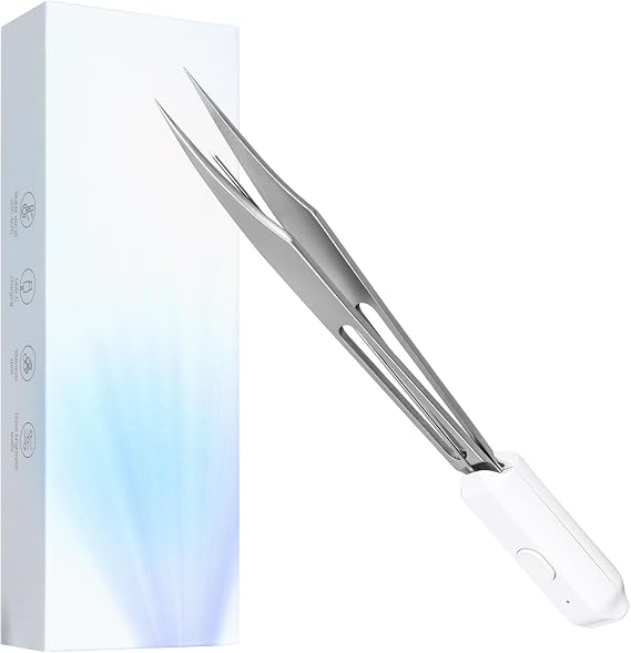 CALAILIS Light Tweezers Stainless Steel Tweezers with LED Light Self-illuminating Precision Durable and Non-rusting for Precision Eyebrows, Nose, Lip, Hair Removal for Men and Women (HT)