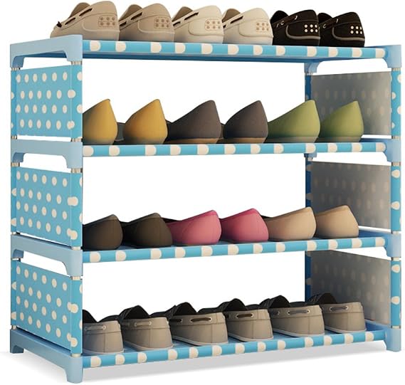 UDEAR 4-Tier Portable Shoe Tower Rack 12-Pair Storage Cabinet Organizer Shoes Shelf (Blue)
