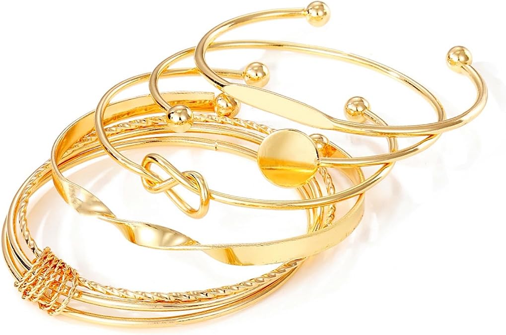 AITELEI Gold Bracelets for Women womens, Gold Bracelet Stack 14k Gold Plated Multi Layer Stackable Cuff Bracelet Set, Elegance Charms Boho Bangle Bracelets for Women Jewelry Gift