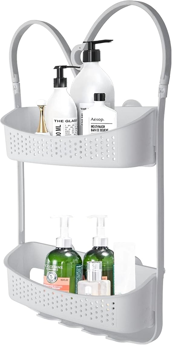 Blue Canyon Hanging Shower Caddy Single Basket, No Drill Bathroom Shelf, Non-Rusting Storage Shelves, Shower Accessory for Bathroom Organisation Shelf, Over Bath Storage Shower Basket (2 Tier White)