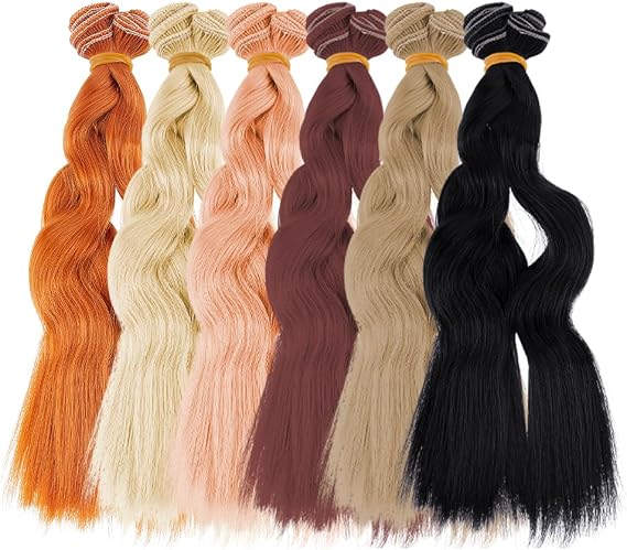 DICOSMETIC 6Pcs Doll Wig 6 Colors Doll Hair 18cm Curly Short Doll Hair Plastic Doll Hair Wefts Doll Making Kits Doll Hair Extensions Faux Hair Replacement for Doll Hair Crafts