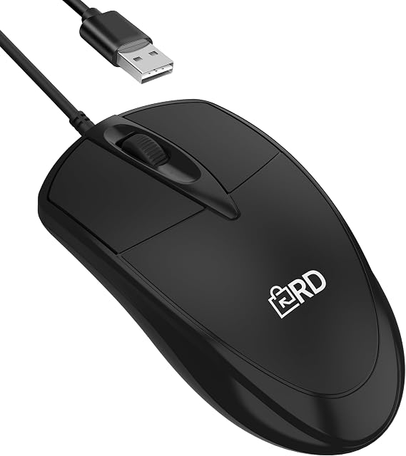3-Button USB Wired Mouse | High-Precision Optical Tracking | Durable for Desktop & Laptop | Black