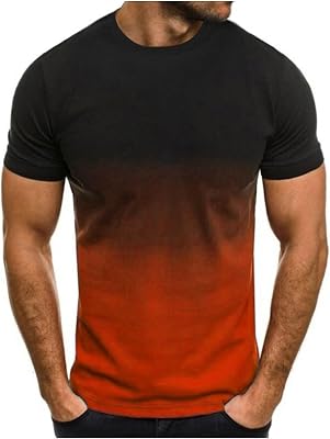 Mens Gradient Short Sleeve T Shirt Fashion Crew Neck Tops Soft Slim Fit Summer Blouses Casual Workout Pullover Shirts