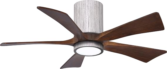 Matthews Fan Company IR5HLK-BW-WA-42 Irene Damp Rated 42" Flush Mount Ceiling Fan with Light and Remote & Wall Control, Silent DC Motor, 5 Solid Wood Blades, Barn Wood with Walnut Tone