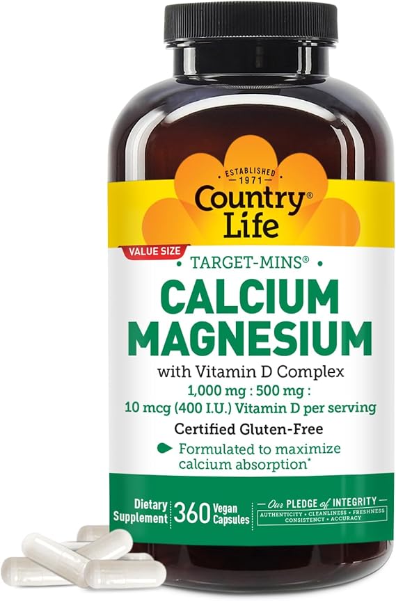 Country Life Target-Mins Calcium Magnesium with Vitamin D, 360 Capsules