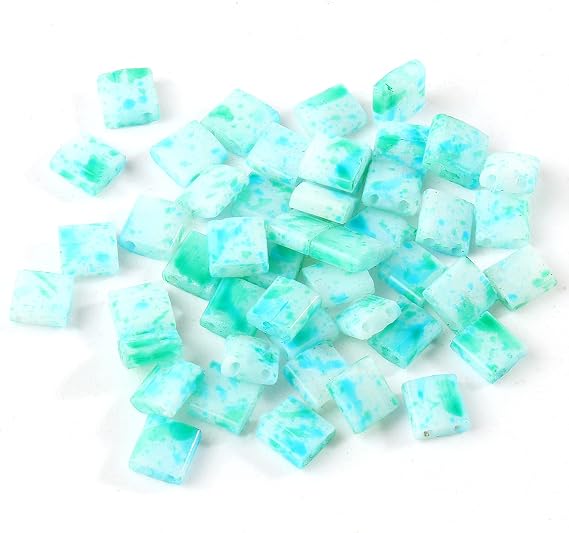 100pcs Green Spot Double Hole Square Seed Glass Spacer Beads for Multi-Strand Bracelet Necklace Jewelry DIY Craft Making,About 5x4.5~5.52mm