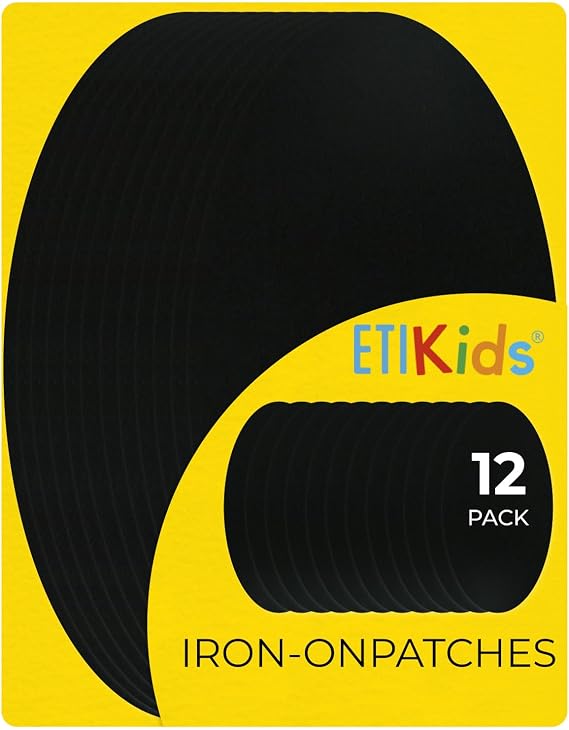 12 Black Iron-on thermoadhesive Knee Pads. Elbow Pads to Protect Your Clothes and Repair Pants, Jackets, Sweaters, and Shirts. 16 x 10 cm. RP7-12
