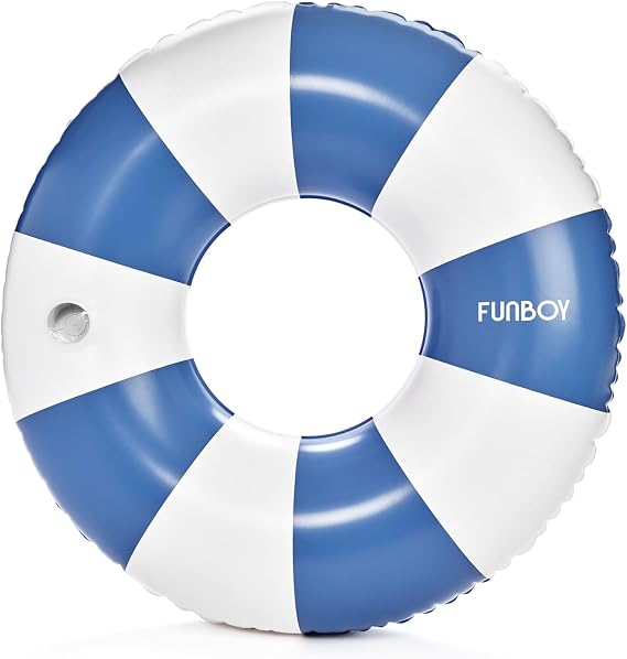 FUNBOY 46" Vintage Blue Stripe Pool Float Inner Tube with Cup Holder | Cup Holder, Swim Ring Pool Lounger