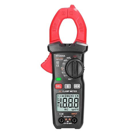 600V Digital Clamp Meter, AutoRanging Multifunctional Instrument with Backlit Display for AC/DC Voltage, AC Current Data Hold and LED Flashlight, NCV Detect, Jaw Opening 26mm