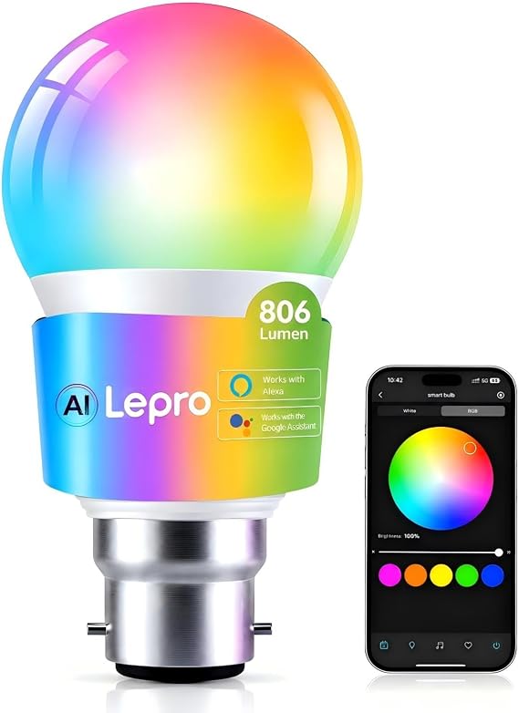 Lepro Smart B22 LED Bulb, 806lm 8.5W, RGB + Tunable White, AI Lighting [Energy Class F]